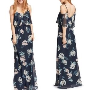 Show Me Your Mumu Maxi Dress XS Caitlin Black Floral Ruffle A-Line